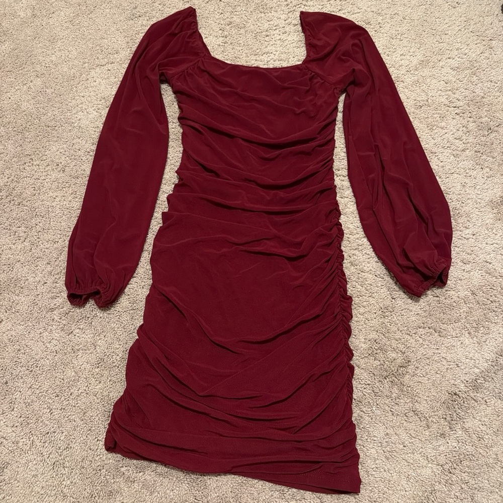 Amazon Burgundy Ruched Mini Dress